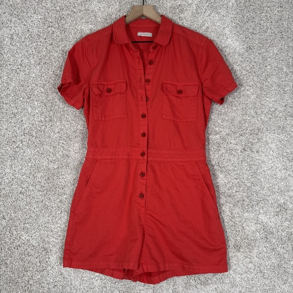 Outerknown Pants - Outerknown S.E.A. Suit Shortall Utility Romper Coral Red Cotton Linen - S